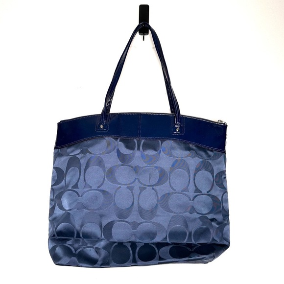 Coach | Blue Signature Laura Nylon Patent Leather Tote Bag - Picture 2 of 16